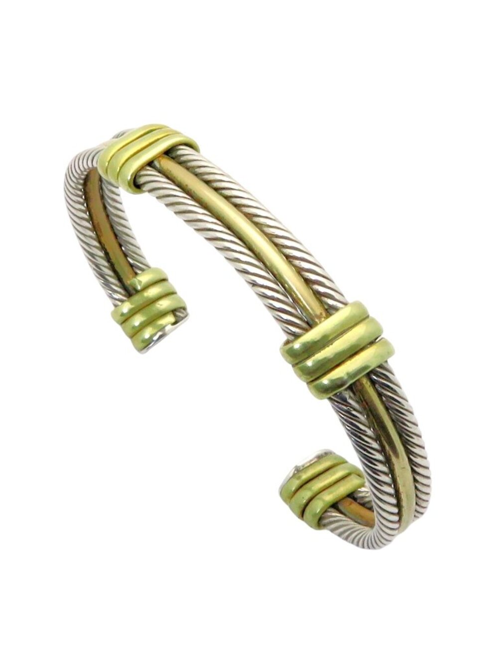 Vintage Taxco Mexico 925 Sterling Silver & Brass Cable Cuff Bracelet 1980s